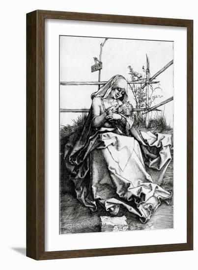 Virgin and Child Seated on a Grass Bench, 1503 (Engraving)-Albrecht Dürer-Framed Giclee Print