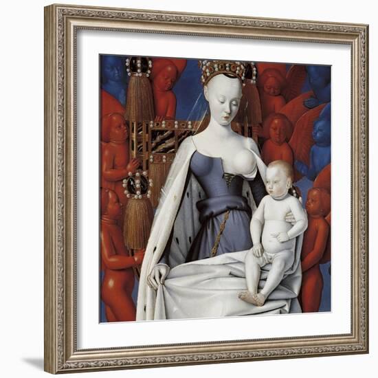 Virgin and Child Surrounded by Angels. Right Wing of Melun Diptych, C. 1450-Jean Fouquet-Framed Giclee Print