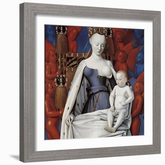 Virgin and Child Surrounded by Angels. Right Wing of Melun Diptych, C. 1450-Jean Fouquet-Framed Giclee Print