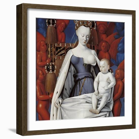 Virgin and Child Surrounded by Angels. Right Wing of Melun Diptych, C. 1450-Jean Fouquet-Framed Giclee Print