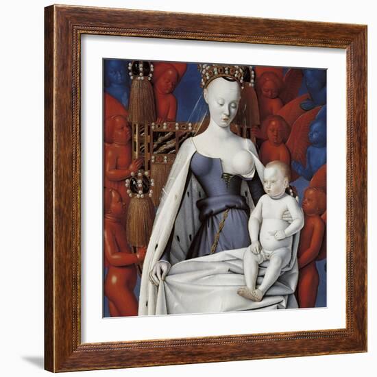 Virgin and Child Surrounded by Angels. Right Wing of Melun Diptych, C. 1450-Jean Fouquet-Framed Giclee Print