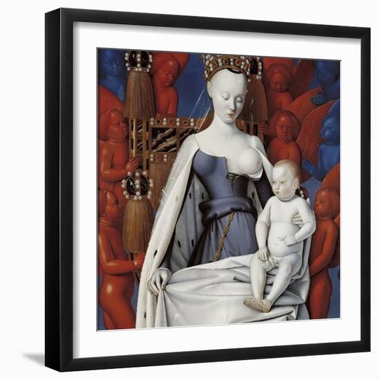 Virgin and Child Surrounded by Angels. Right Wing of Melun Diptych, C. 1450-Jean Fouquet-Framed Giclee Print