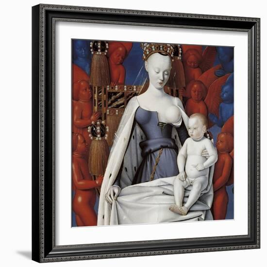 Virgin and Child Surrounded by Angels. Right Wing of Melun Diptych, C. 1450-Jean Fouquet-Framed Giclee Print