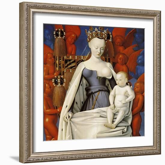 Virgin and Child Surrounded by Angels. Right wing of Melun diptych. Ca 1450-Jean Fouquet-Framed Giclee Print