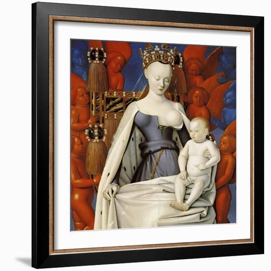 Virgin and Child Surrounded by Angels. Right wing of Melun diptych. Ca 1450-Jean Fouquet-Framed Giclee Print
