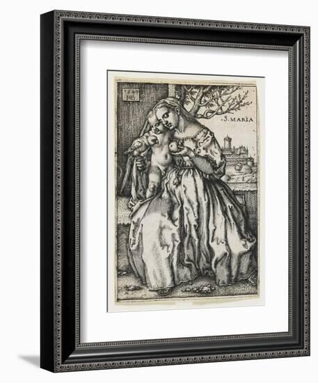 Virgin and Child with a Parrot, 1549-Hans Sebald Beham-Framed Giclee Print