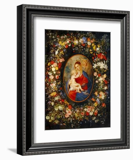 Virgin and Child with Angels Amonst a Garland of Flowers, Medaillon Rubens-Jan Brueghel the Elder-Framed Giclee Print