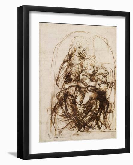 Virgin and Child with Cat, a Drawing-Leonardo da Vinci-Framed Art Print