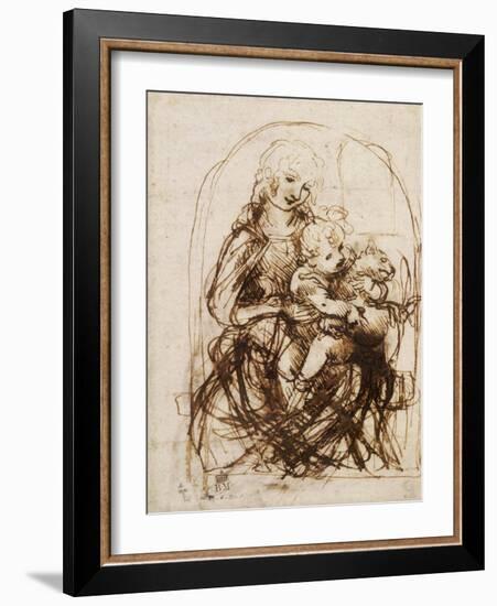 Virgin and Child with Cat, a Drawing-Leonardo da Vinci-Framed Art Print