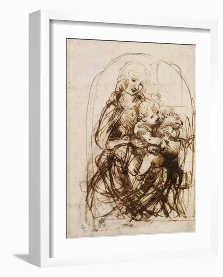 Virgin and Child with Cat, a Drawing-Leonardo da Vinci-Framed Art Print