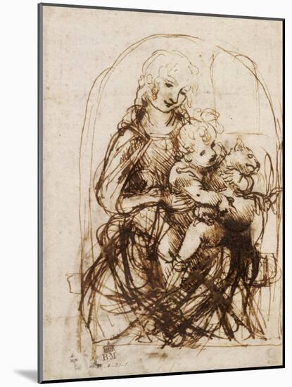Virgin and Child with Cat, a Drawing-Leonardo da Vinci-Mounted Art Print