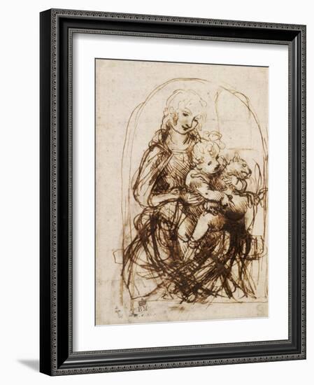Virgin and Child with Cat, a Drawing-Leonardo da Vinci-Framed Art Print