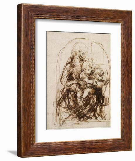 Virgin and Child with Cat, a Drawing-Leonardo da Vinci-Framed Art Print