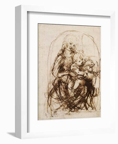 Virgin and Child with Cat, a Drawing-Leonardo da Vinci-Framed Art Print