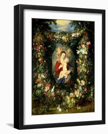 Virgin and Child with Fruits and Flowers-Jan Brueghel the Elder-Framed Giclee Print