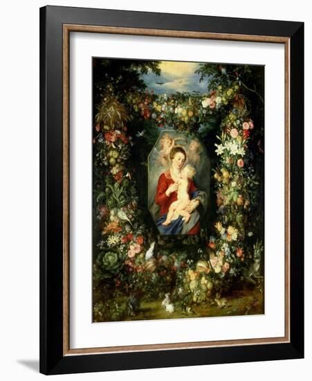 Virgin and Child with Fruits and Flowers-Jan Brueghel the Elder-Framed Giclee Print