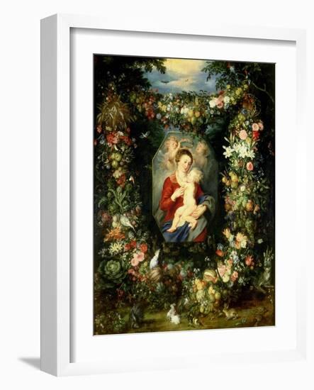 Virgin and Child with Fruits and Flowers-Jan Brueghel the Elder-Framed Giclee Print