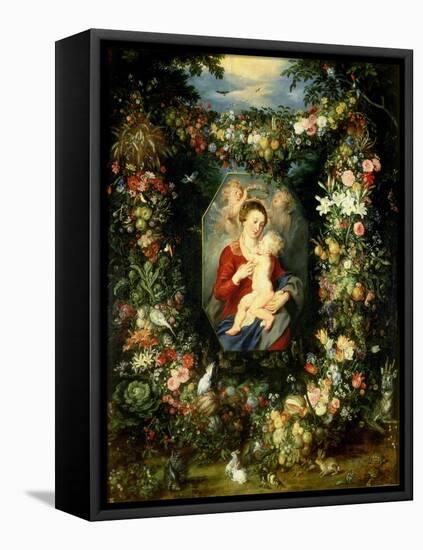 Virgin and Child with Fruits and Flowers-Jan Brueghel the Elder-Framed Premier Image Canvas