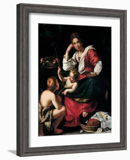 Virgin and Child with John the Baptist as a Boy, C. 1620-Bernardo Strozzi-Framed Giclee Print