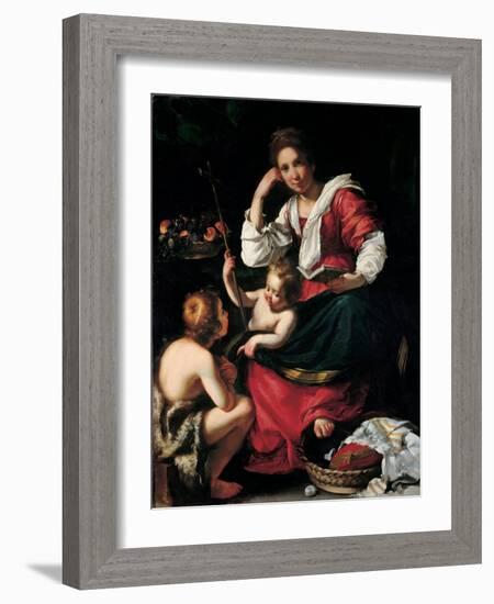 Virgin and Child with John the Baptist as a Boy, C. 1620-Bernardo Strozzi-Framed Giclee Print