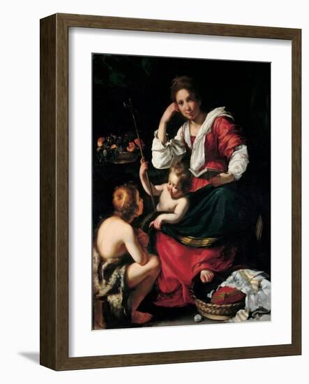 Virgin and Child with John the Baptist as a Boy, C. 1620-Bernardo Strozzi-Framed Giclee Print