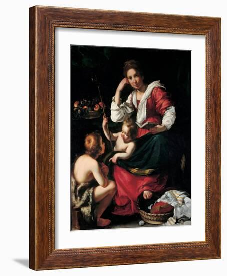 Virgin and Child with John the Baptist as a Boy, C. 1620-Bernardo Strozzi-Framed Giclee Print