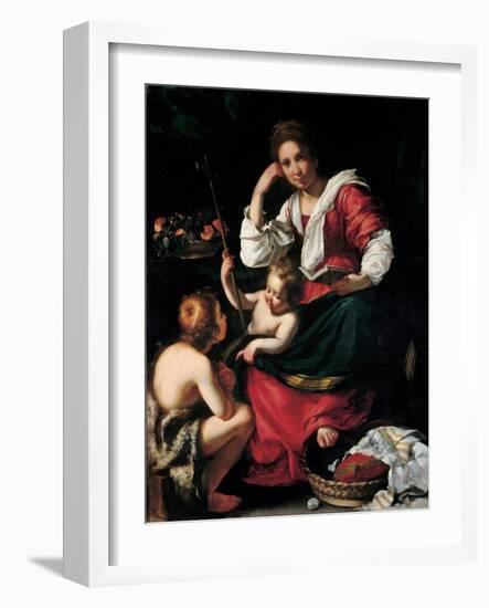 Virgin and Child with John the Baptist as a Boy, C. 1620-Bernardo Strozzi-Framed Giclee Print