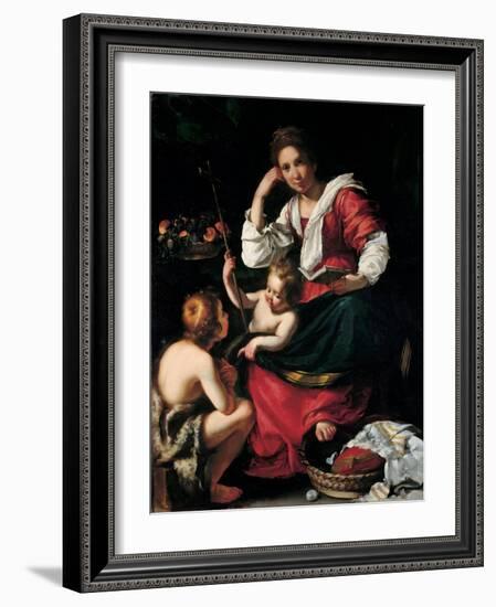 Virgin and Child with John the Baptist as a Boy, C. 1620-Bernardo Strozzi-Framed Giclee Print