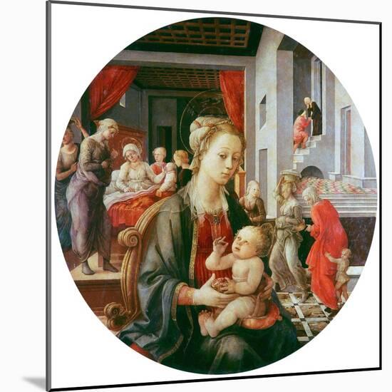 Virgin and Child with Life of Saint Anne and Birth of the Virgin, Tondo, 1452-Fra Filippo Lippi-Mounted Giclee Print