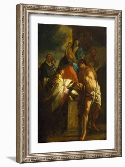 Virgin and Child with Saint Sebastian and a Bishop Saint, 17Th Century (Oil on Canvas)-Italian School-Framed Giclee Print