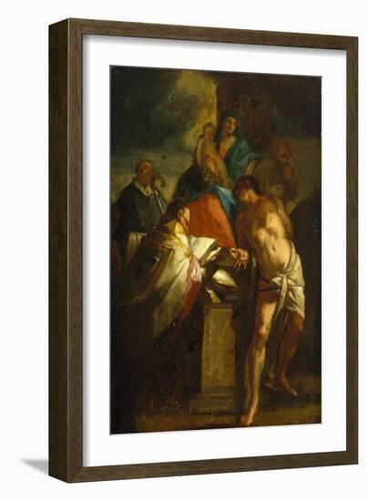 Virgin and Child with Saint Sebastian and a Bishop Saint, 17Th Century (Oil on Canvas)-Italian School-Framed Giclee Print