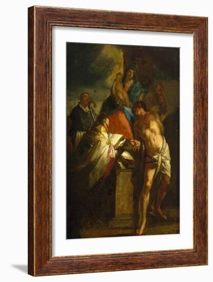 Virgin and Child with Saint Sebastian and a Bishop Saint, 17Th Century (Oil on Canvas)-Italian School-Framed Giclee Print