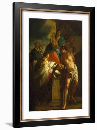 Virgin and Child with Saint Sebastian and a Bishop Saint, 17Th Century (Oil on Canvas)-Italian School-Framed Giclee Print