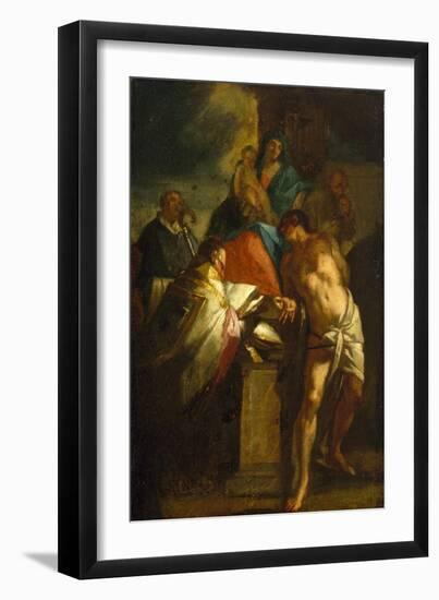 Virgin and Child with Saint Sebastian and a Bishop Saint, 17Th Century (Oil on Canvas)-Italian School-Framed Giclee Print