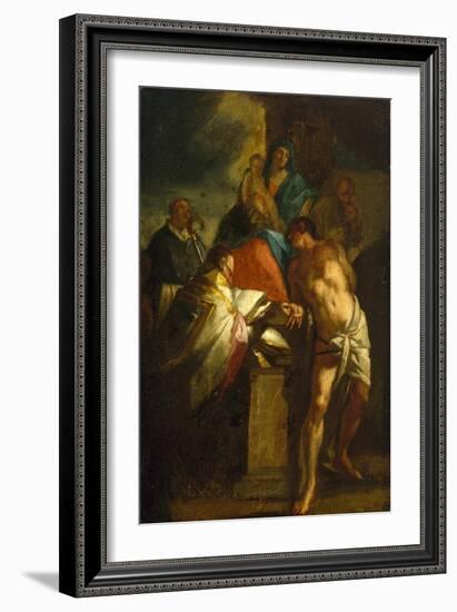 Virgin and Child with Saint Sebastian and a Bishop Saint, 17Th Century (Oil on Canvas)-Italian School-Framed Giclee Print