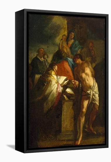 Virgin and Child with Saint Sebastian and a Bishop Saint, 17Th Century (Oil on Canvas)-Italian School-Framed Premier Image Canvas