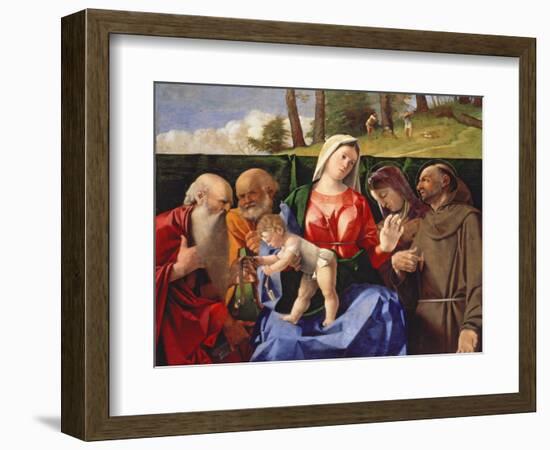 Virgin and Child with Saints Jerome, Peter, Clare and Francis, C.1505-10-Lorenzo Lotto-Framed Giclee Print