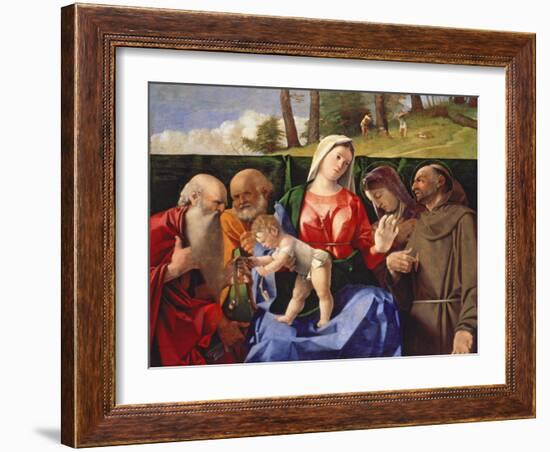 Virgin and Child with Saints Jerome, Peter, Clare and Francis, C.1505-10-Lorenzo Lotto-Framed Giclee Print