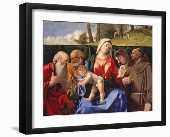 Virgin and Child with Saints Jerome, Peter, Clare and Francis, C.1505-10-Lorenzo Lotto-Framed Giclee Print