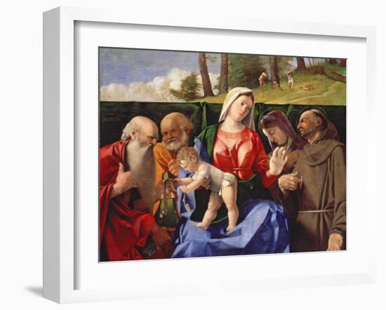 Virgin and Child with Saints Jerome, Peter, Clare and Francis, C.1505-10-Lorenzo Lotto-Framed Giclee Print