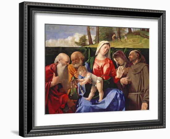 Virgin and Child with Saints Jerome, Peter, Clare and Francis, C.1505-10-Lorenzo Lotto-Framed Giclee Print