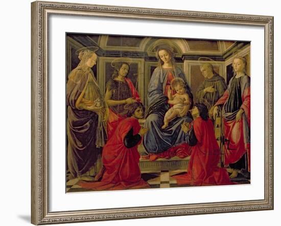 Virgin and Child with SS. Mary Magdalene, John The Baptist, Cosmo, Damian, Francis and Catherine-Sandro Botticelli-Framed Giclee Print