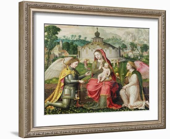 Virgin and Child with the Archangels Michael, Gabriel and Raphael-Lucas De Heere-Framed Giclee Print