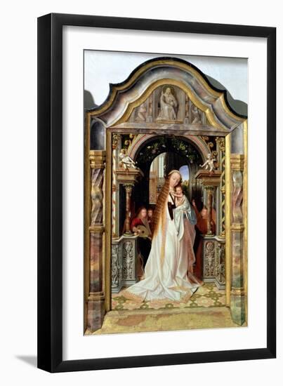 Virgin and Child with Three Angels, Central Panel of a Triptych, circa 1509-Quentin Metsys-Framed Giclee Print