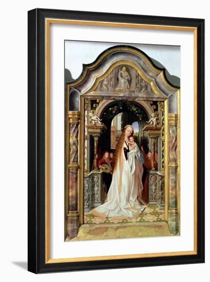 Virgin and Child with Three Angels, Central Panel of a Triptych, circa 1509-Quentin Metsys-Framed Giclee Print