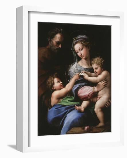 Virgin of the Rose, Madonna and Child with Joseph and John the Baptist, 1518-Raphael-Framed Giclee Print