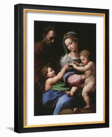 Virgin of the Rose, Madonna and Child with Joseph and John the Baptist, 1518-Raphael-Framed Giclee Print