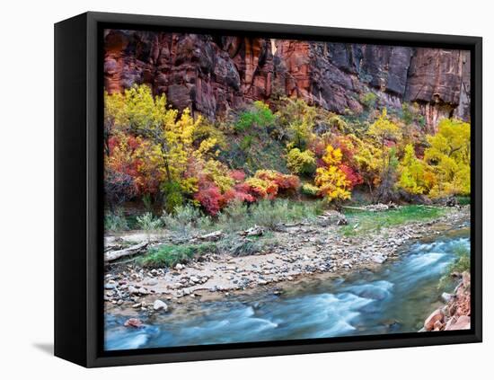 Virgin River and Rock Face at Big Bend, Zion National Park, Springdale, Utah, USA-null-Framed Stretched Canvas