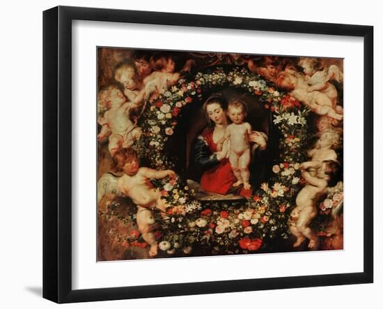 Virgin with a Garland of Flowers, circa 1618-20-Peter Paul Rubens-Framed Giclee Print