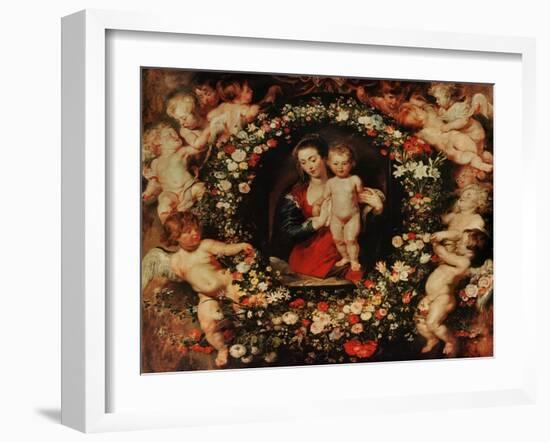Virgin with a Garland of Flowers, circa 1618-20-Peter Paul Rubens-Framed Giclee Print
